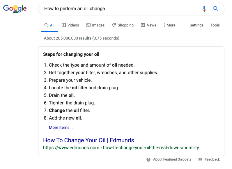 Featured Snippet Example - Blog